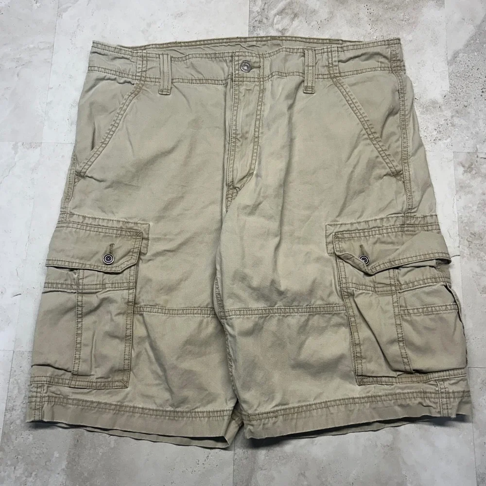 Levi's Cargo Shorts Khaki Tan Mens 38 Cotton Multi Pocket Utility Gorpcore